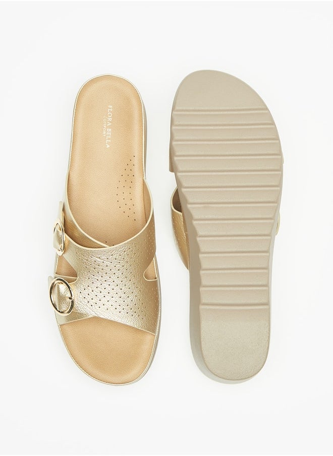 Flora Bella By Shoexpress - Women Buckle Detail Slip-On Sandals with Flatform Heels - Image 1