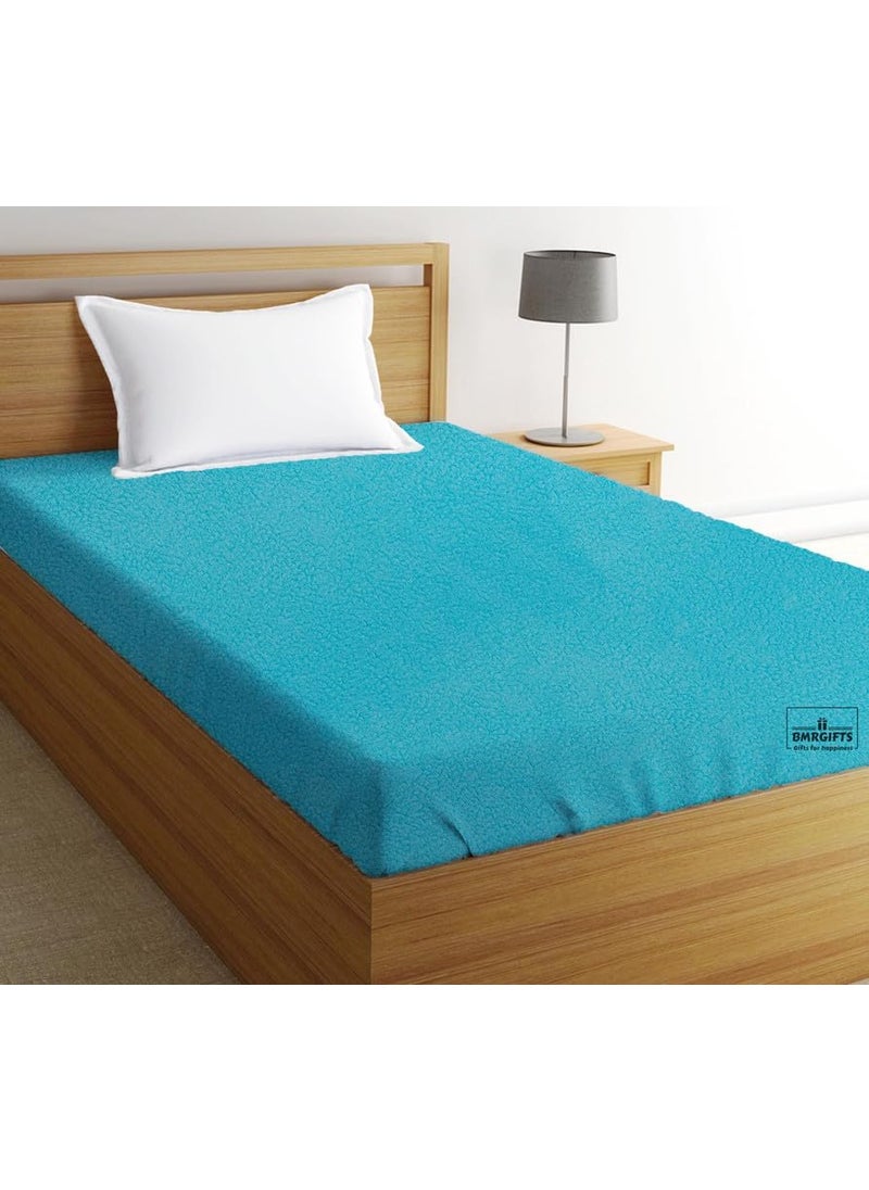 BMRGIFTS BMRGIFTS Cotton Extra Absorbent Waterproof Quick Dry Sheet for Baby Anti Piling Fleece Washable Mattress Protector Bed Protector Sheet for Toddler Children Single Bed Size 140x220 cm Sky Blue 