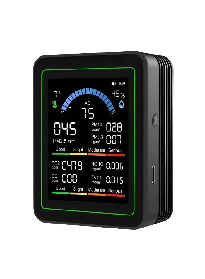 جهاز اختبار مكيف الهواء 10 في 1 بشاشة TFT ملونة مقاس 2.8 بوصة PM2.5/PM10/PM0.3/HCHO/TVOC/CO₂/CO/AQI/درجة الحرارة/الرطوبة بطارية مدمجة 2000 مللي أمبير في الساعة - Image 1