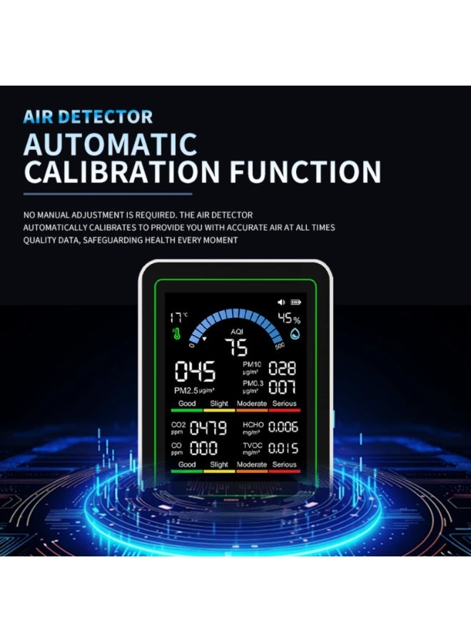 جهاز اختبار مكيف الهواء 10 في 1 بشاشة TFT ملونة مقاس 2.8 بوصة PM2.5/PM10/PM0.3/HCHO/TVOC/CO₂/CO/AQI/درجة الحرارة/الرطوبة بطارية مدمجة 2000 مللي أمبير في الساعة - Image 2
