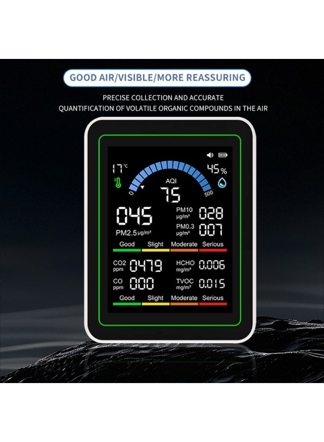 جهاز اختبار مكيف الهواء 10 في 1 بشاشة TFT ملونة مقاس 2.8 بوصة PM2.5/PM10/PM0.3/HCHO/TVOC/CO₂/CO/AQI/درجة الحرارة/الرطوبة بطارية مدمجة 2000 مللي أمبير في الساعة - Image 3