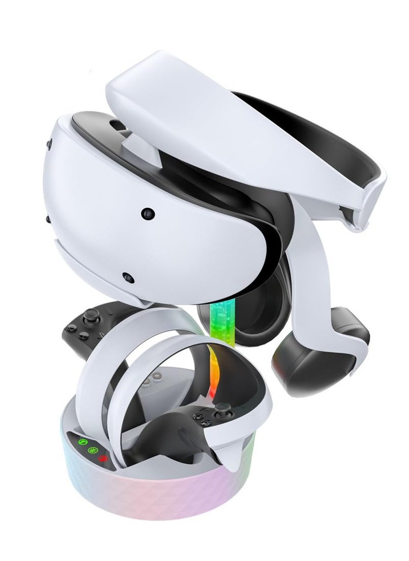 Generic - New World PSVR2 Controller Charger, PS VR2 Charging Stand Dock PSVR2 Charging Station with VR Headset Holder Display Stand with RGB LED Light - Image 1