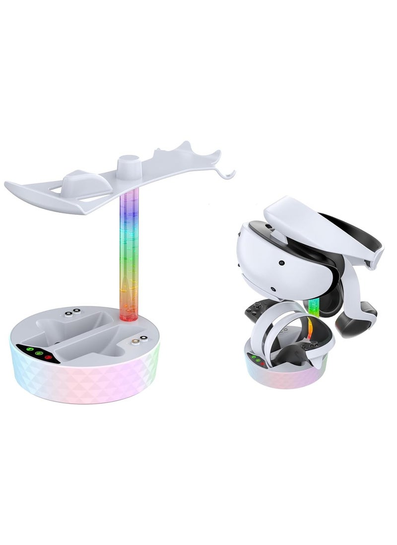 Generic - New World PSVR2 Controller Charger, PS VR2 Charging Stand Dock PSVR2 Charging Station with VR Headset Holder Display Stand with RGB LED Light - Image 1