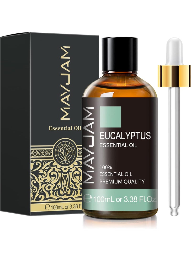 MAYJAM Eucalyptus Essential Oil, MAYJAM 3.38fl.oz Large Bottle Pure Essential Oils, Perfect for Living Room Bedroom Office Car Use 