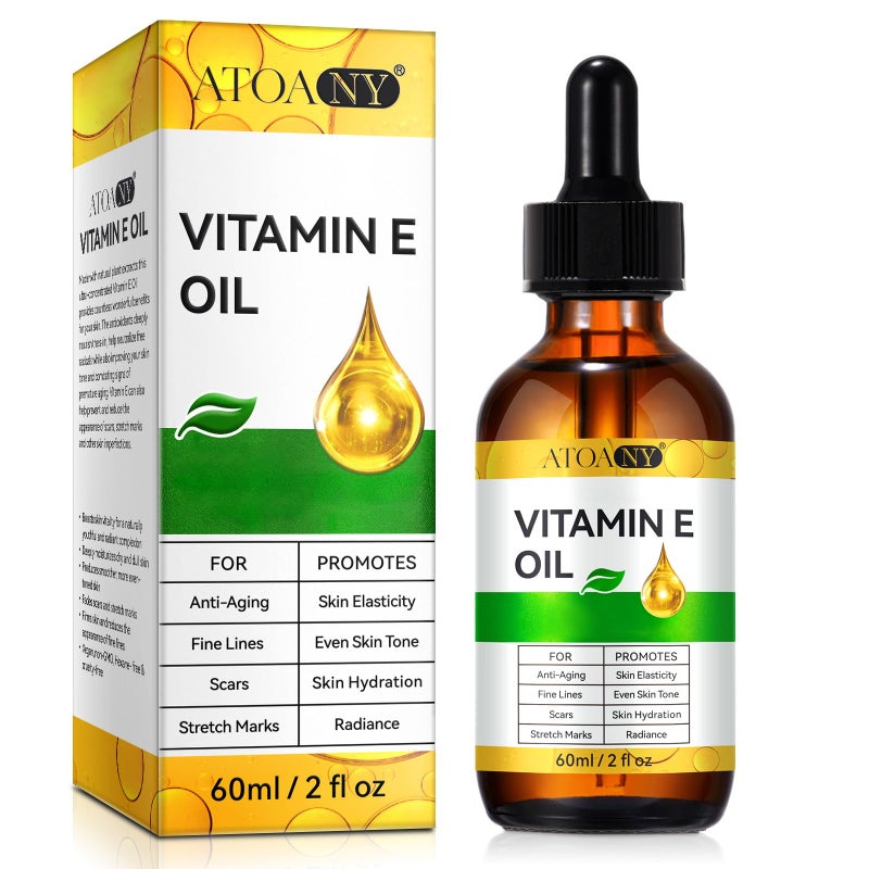 ATOANY Vitamin E Oil 2 Fl Oz Vitamin E Oil for Skin Face Hair Body Natural Antioxidant for Dryness Wrinkles Scars Stretch Marks Moisturizing and Firming Skin - Image 3