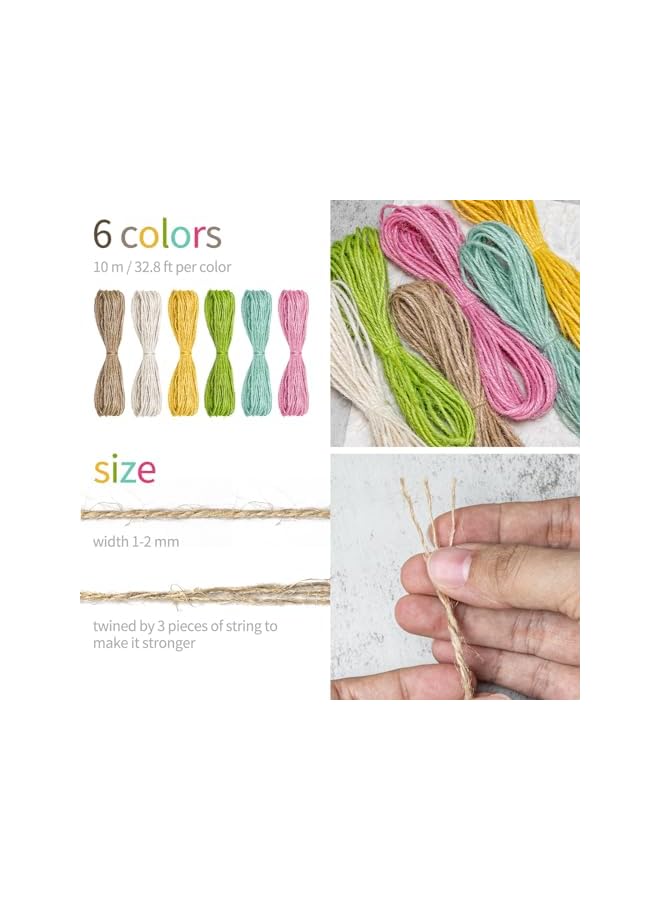 The Bros 6 Bundles x 10 Meters Multicolor Jute Twine String Decorative Jute Ribbon Colored Jute Cord Natural Burlap Jute Rope for Gardening Handmade DIY Arts and Crafts Gift Wrapping Party (Susan) - Image 2