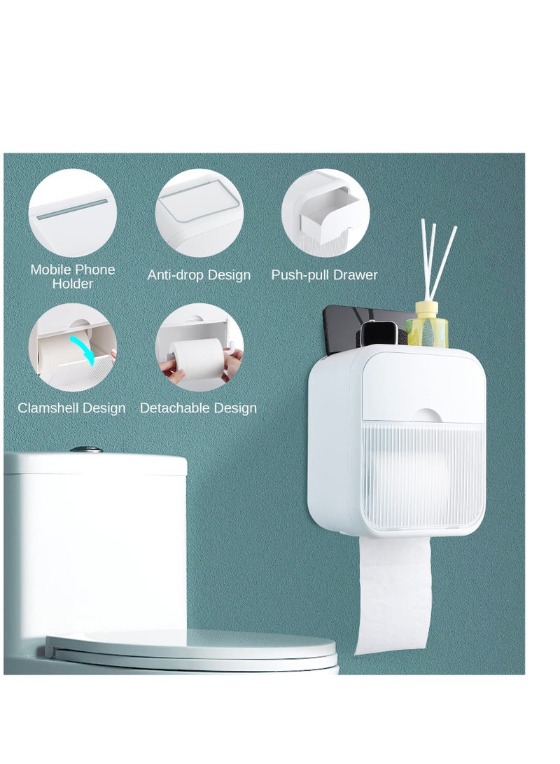 Wall Mounted Tissue Storage Box - Toilet Paper Box Dispenser with Phone Holder Organizer Drawer Bathroom Towel Period Trash Bag Home Accessories Multifunction Tissue Storage Box - Image 3