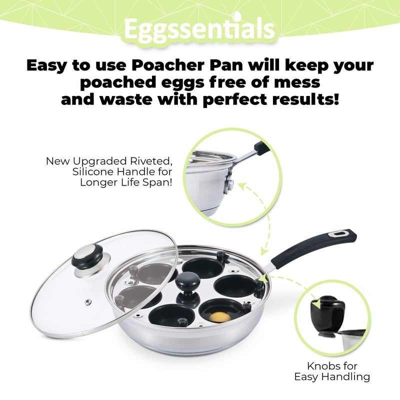 Eggssentials Egg Poacher Pan Nonstick Poached Egg Maker, Stainless Steel Egg Poaching Pan, Poached Eggs Cooker Food Grade Safe PFOA Free with Spatula, Egg Poachers Cookware - Image 4