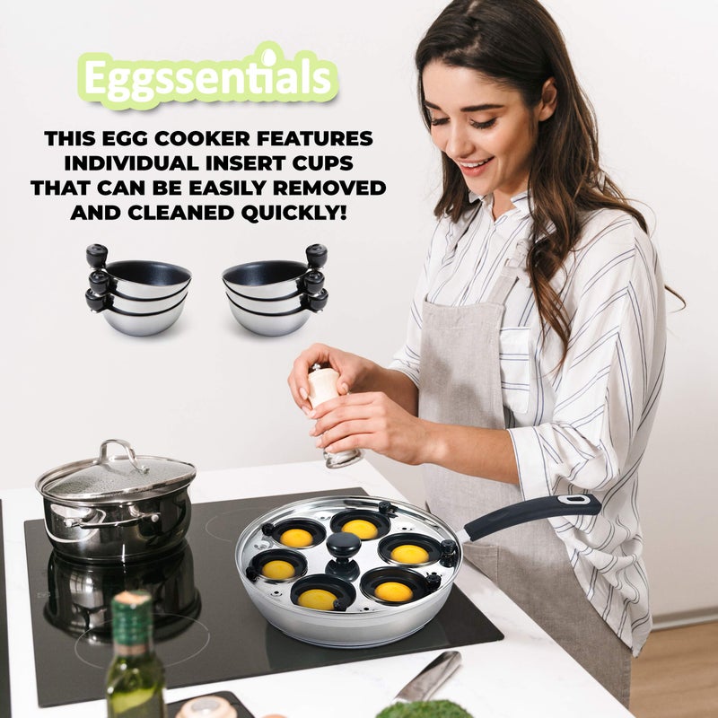 Eggssentials Egg Poacher Pan Nonstick Poached Egg Maker, Stainless Steel Egg Poaching Pan, Poached Eggs Cooker Food Grade Safe PFOA Free with Spatula, Egg Poachers Cookware - Image 3