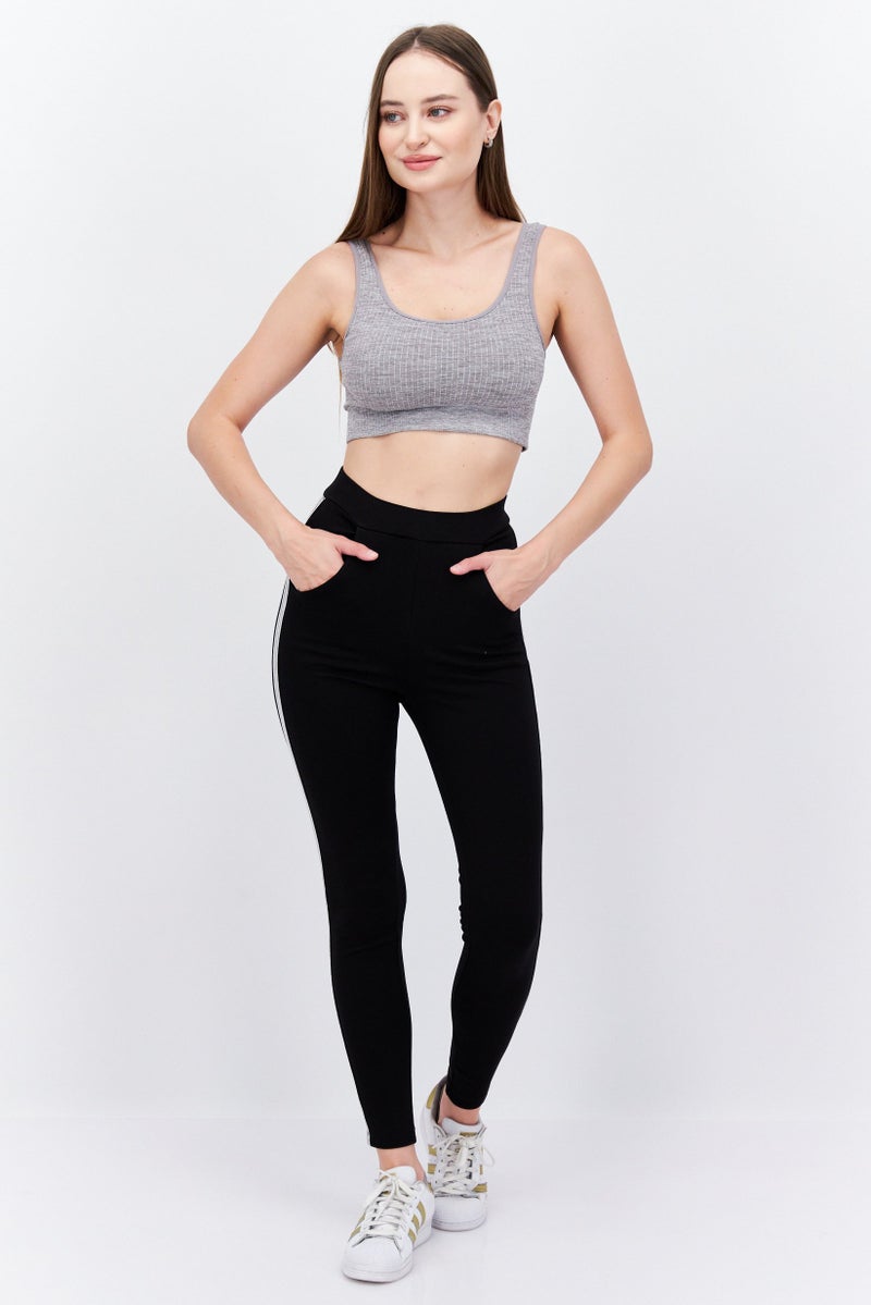 MODE Women Pull On Stripe Leggings, Black - Image 3