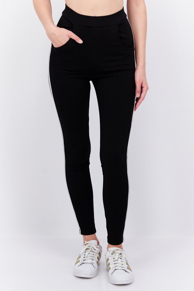MODE Women Pull On Stripe Leggings, Black - Image 1