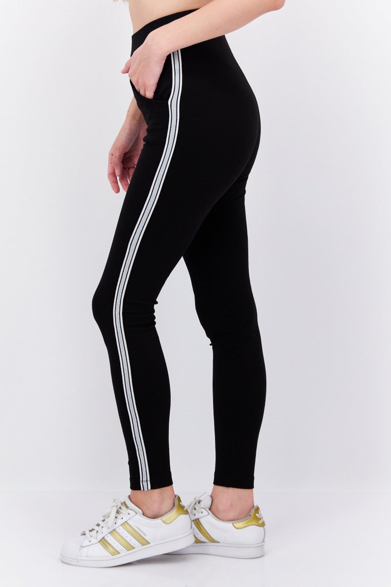 MODE Women Pull On Stripe Leggings, Black - Image 4