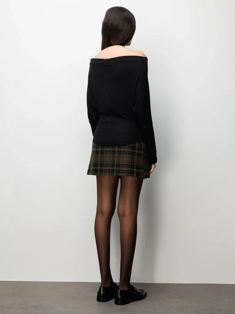 Mixray Black MIXRAY Asymmetrical Collar Slim Fit Crop Blouse with Cut Out for Women | Best Price UAE