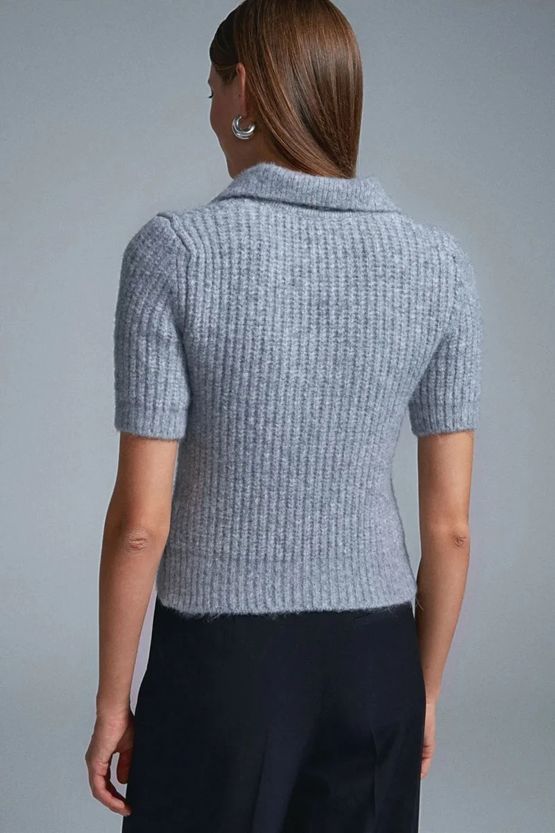 Dilvin Light Grey DILVIN Women's Fitted Ribbed Polo Sweater for Women | Best Price UAE