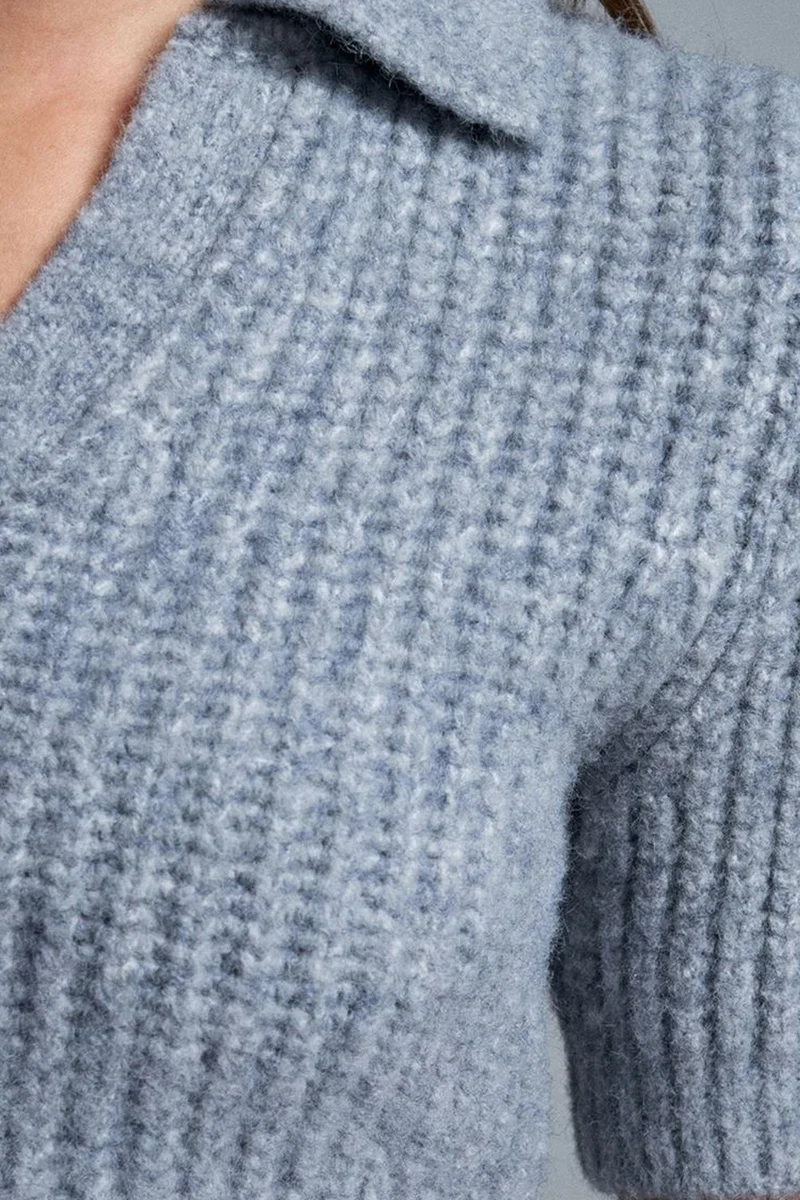 Dilvin Light Grey DILVIN Women's Fitted Ribbed Polo Sweater for Women | Best Price UAE