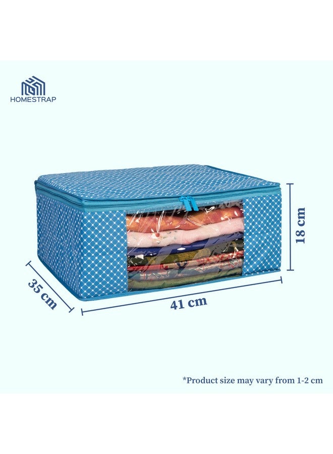 HomeStrap مجموعة هومستراپ من 6 أغطية ساري قطنية مبطنة | حقائب تخزين قابلة للطي بطبقات 3 مع نافذة شفافة وسحاب | منظم خزانة متميز للساري، والليهنغا، والفساتين | أزرق - Image 2