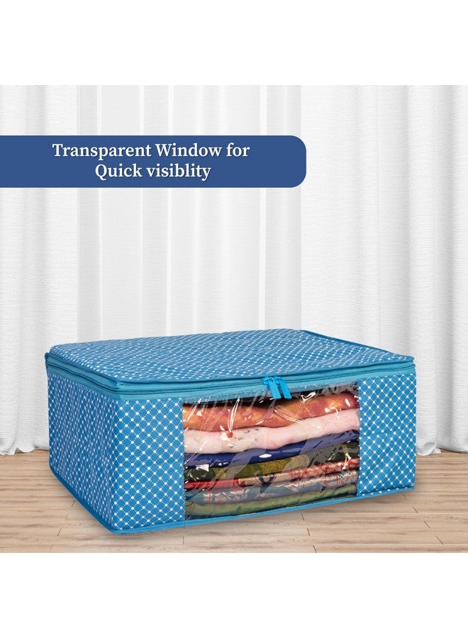 HomeStrap مجموعة هومستراپ من 6 أغطية ساري قطنية مبطنة | حقائب تخزين قابلة للطي بطبقات 3 مع نافذة شفافة وسحاب | منظم خزانة متميز للساري، والليهنغا، والفساتين | أزرق - Image 3