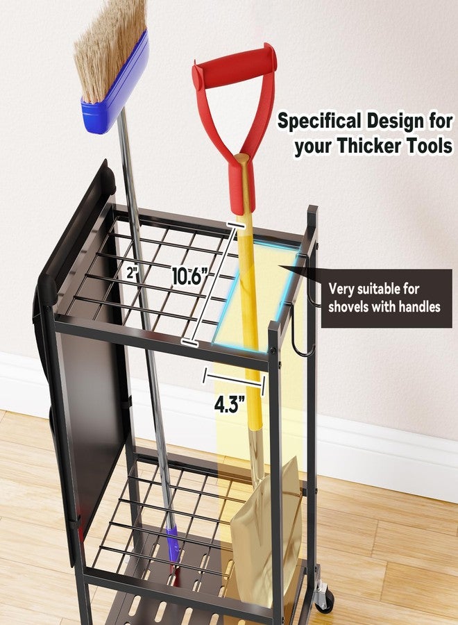 SUFAUY Garden Tool Organizer with Wheels, Yard Tower Rack Holds 40 Long Handled Tools, Heavy-Duty Steel Garage Tool Stand with Hooks and Versatile Pocket, Black - Image 4