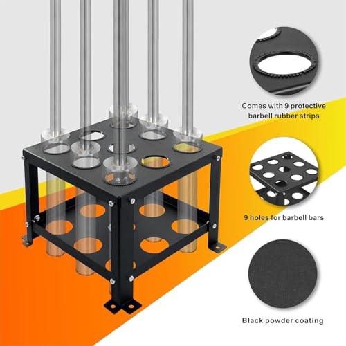 YZZHAJ Barbell Holder Vertical Storage Rack, Heavy Duty Floor Stand Barbell Storage Rack, 9 Barbells Olympic Barbell Holder, Barbell Rack Stand Fit 2-inch Olympic Bars Olympic Bars, Curl Bars, Triceps Bars - Image 3