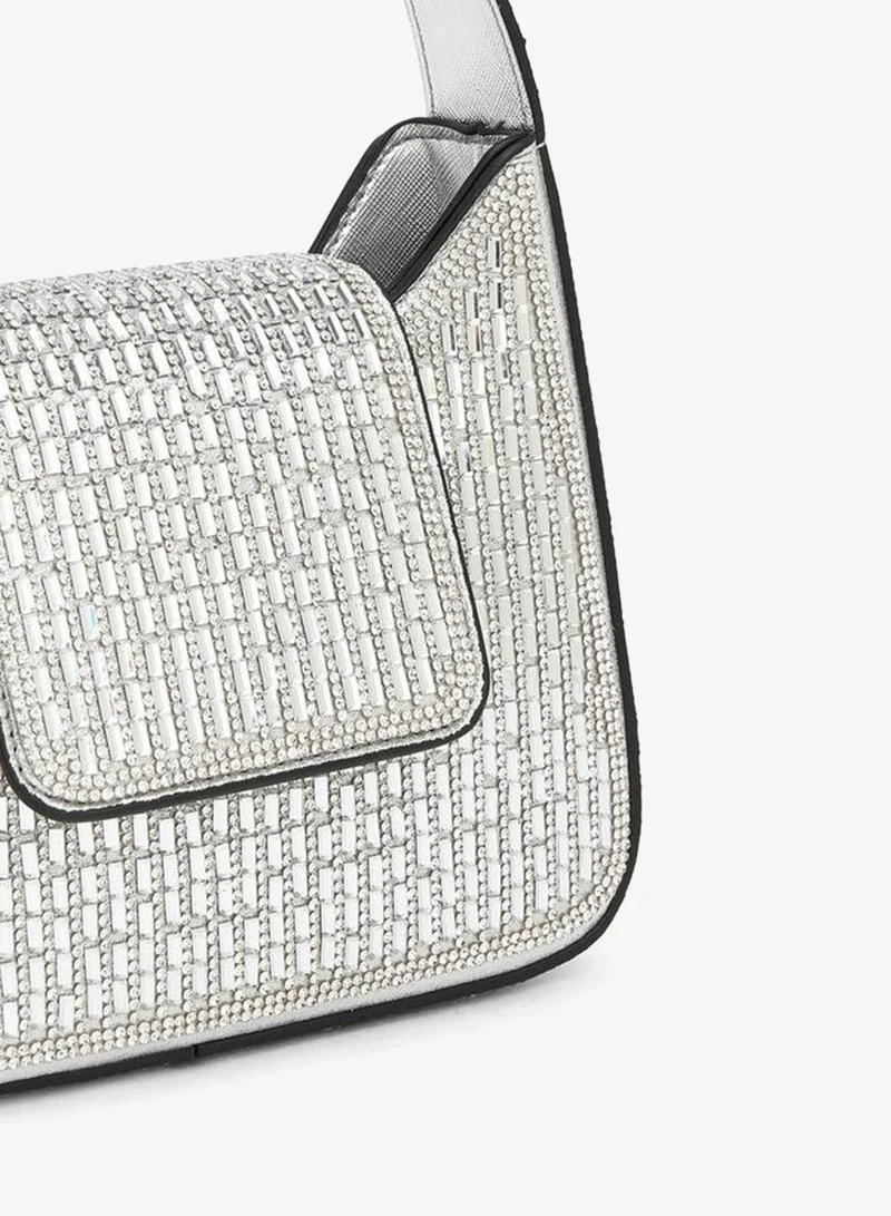 Celeste SILVER Embellished Crossbody Bag With Chain Strap for Women | Best Price UAE