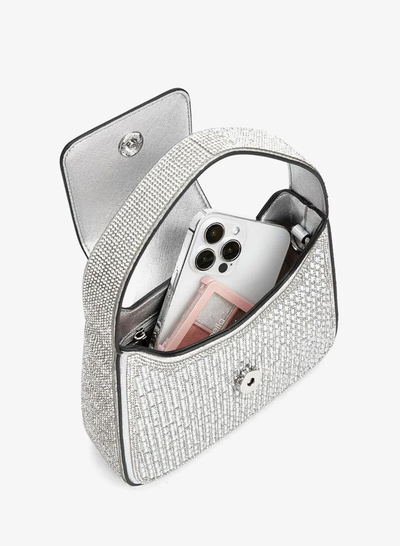 Celeste SILVER Embellished Crossbody Bag With Chain Strap for Women | Best Price UAE