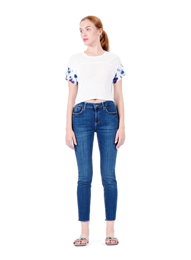 Web Denim Web Denim Women's Mid Rise Stretchable Skinny Jeans - Distressed, Open Hem, Slim Fit Denim Pants  - Image 1