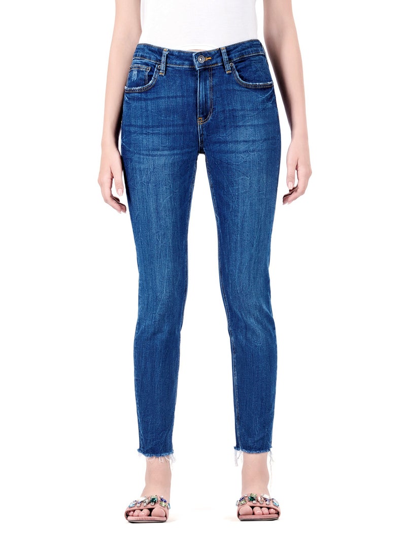 Web Denim Web Denim Women's Mid Rise Stretchable Skinny Jeans - Distressed, Open Hem, Slim Fit Denim Pants  - Image 2