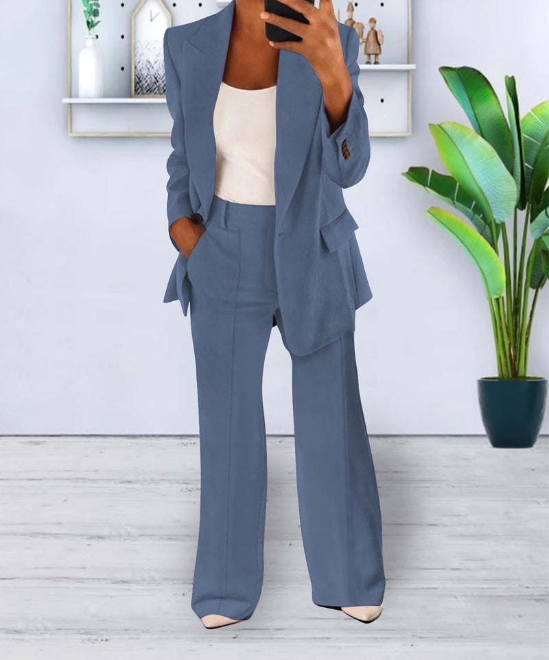 Women's Casual Blazer Suit Set - Stylish 2-Piece Long Pants Outfit, Autumn 2023, Comfortable & Trendy