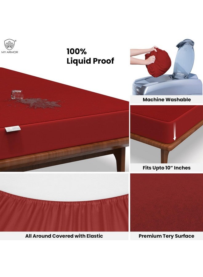 MY ARMOR MY ARMOR Premium Ultra Soft Cotton Mattress Protector Queen Size 72" x 48" Double Bed Protector | 100% Waterproof, Breathable, 2 Layer Protection | Washable, Hypoallergenic | Elastic Skirting | Maroon - Image 2