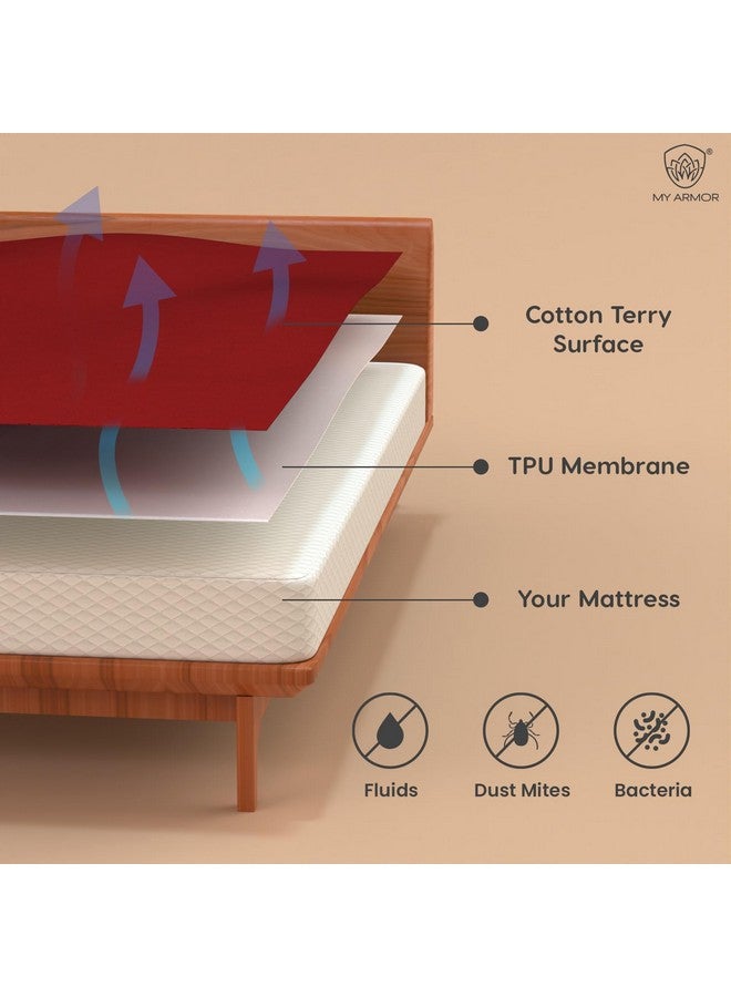 MY ARMOR MY ARMOR Premium Ultra Soft Cotton Mattress Protector Queen Size 72" x 48" Double Bed Protector | 100% Waterproof, Breathable, 2 Layer Protection | Washable, Hypoallergenic | Elastic Skirting | Maroon - Image 4