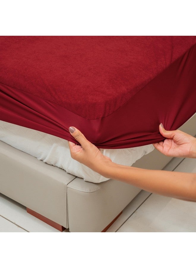 MY ARMOR MY ARMOR Premium Ultra Soft Cotton Mattress Protector Queen Size 72" x 48" Double Bed Protector | 100% Waterproof, Breathable, 2 Layer Protection | Washable, Hypoallergenic | Elastic Skirting | Maroon - Image 1