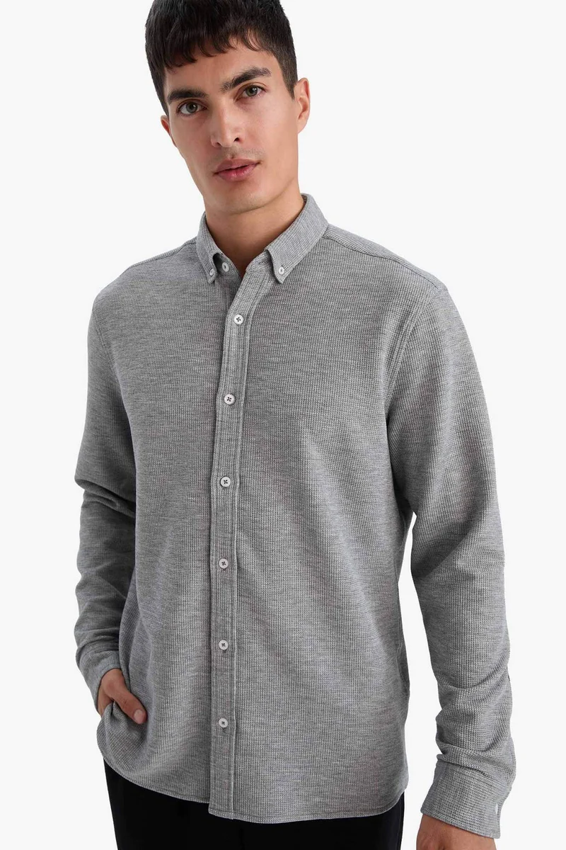DeFacto Regular Fit Polo Collar Long Sleeve Shirt