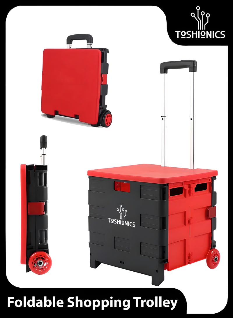 توشيونيكس عربة تسوق قابلة للطي، عربة تخزين محمولة، عربة تخييم، عربة تسوق بقالة، عربة متعددة الاستخدامات، مقبض تلسكوبي، مناسبة للمنزل، التسوق المتنقل، البستنة، المكتب، المدرسة، الأمتعة، سعة 60 كجم، لون أحمر - Image 1