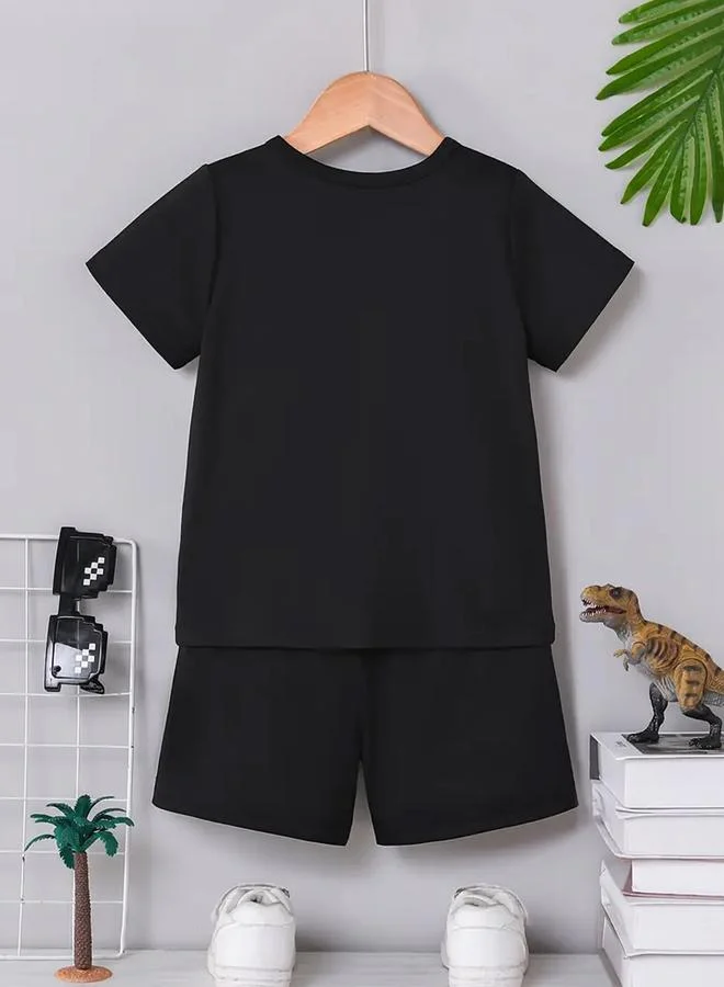 تايك تو Take Two Boys Black Excavator Graphic T-Shirt and Shorts Set