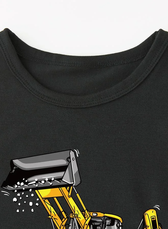 Take Two Take Two Boys Black Excavator Graphic T-Shirt and Shorts Set