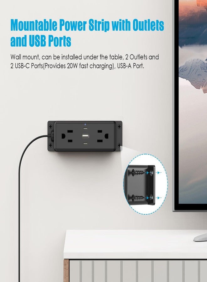CCCEI Wall Mount Power Strip with USB Ports, Under Desk Mountable Power Strip with Outlets, 6FT Flat Plug Extension Cord Outlet, 20W USB-C Ports. - Image 2