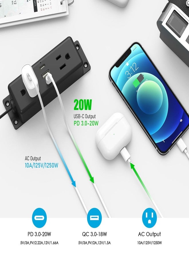 CCCEI Wall Mount Power Strip with USB Ports, Under Desk Mountable Power Strip with Outlets, 6FT Flat Plug Extension Cord Outlet, 20W USB-C Ports. - Image 4