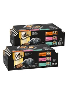 Sheba Perfect Portions Cuts In Gravy Adult Wet Cat Food Trays, Roasted Chicken, Gourmet Salmon, And Sustainable Tuna Entrée, Easy Peel TwinPack  18 Count (Pack Of 2)  - Image 1