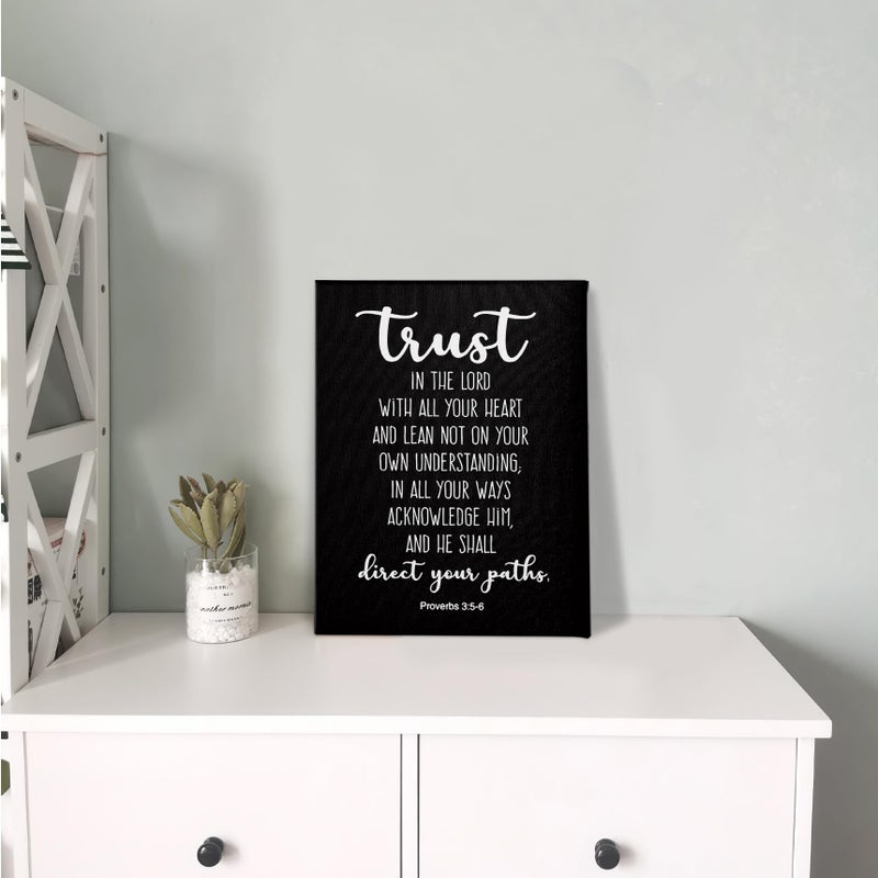 PHAMTE Proverbs 3:5-6 Trust In The Lord With All Your Heart Christian Wall Art  Bible Scripture Wall Decor  Christian Bible Scripture Print Framed Canvas Wall Art Home Room Office Church Decor(11x14 Inch)(Black) - Image 3