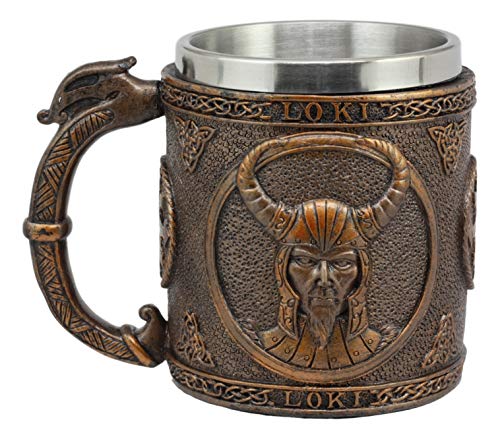 Ebros Gift Norse Mythology Viking Trickster God Loki Coffee Mug 13oz Resin Drink Cup Tankard Beer Stein With Stainless Steel Liner For Kitchen Home Decor Medieval Renaissance Party Hosting Accessory