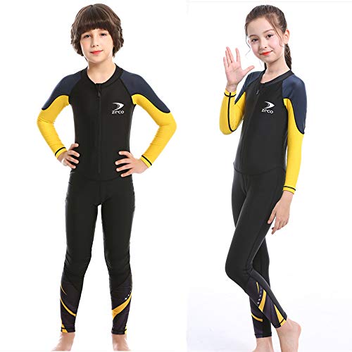 ZCCO Kids Full Body Swimsuit–Long Sleeve Rash Guard for Boys&Girls,One-Piece Sun Protection Swimwear for Water Activities (LK-BK-2XS Black - Image 1