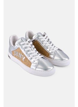 DKNY Women Abeni Arch Raffia Lace Up Shoes, Silver  - Image 1