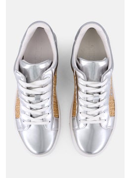 DKNY Women Abeni Arch Raffia Lace Up Shoes, Silver  - Image 3