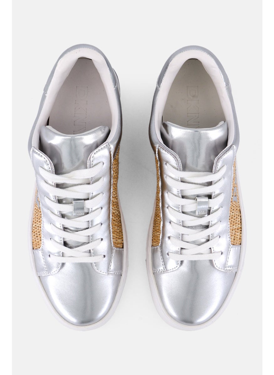 DKNY Women Abeni Arch Raffia Lace Up Shoes, Silver  - Image 3