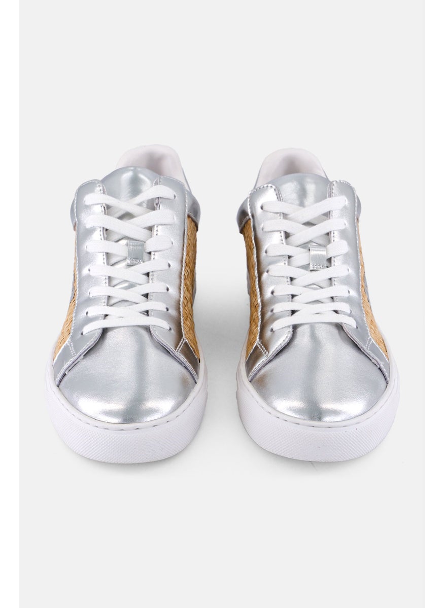 DKNY Women Abeni Arch Raffia Lace Up Shoes, Silver  - Image 4