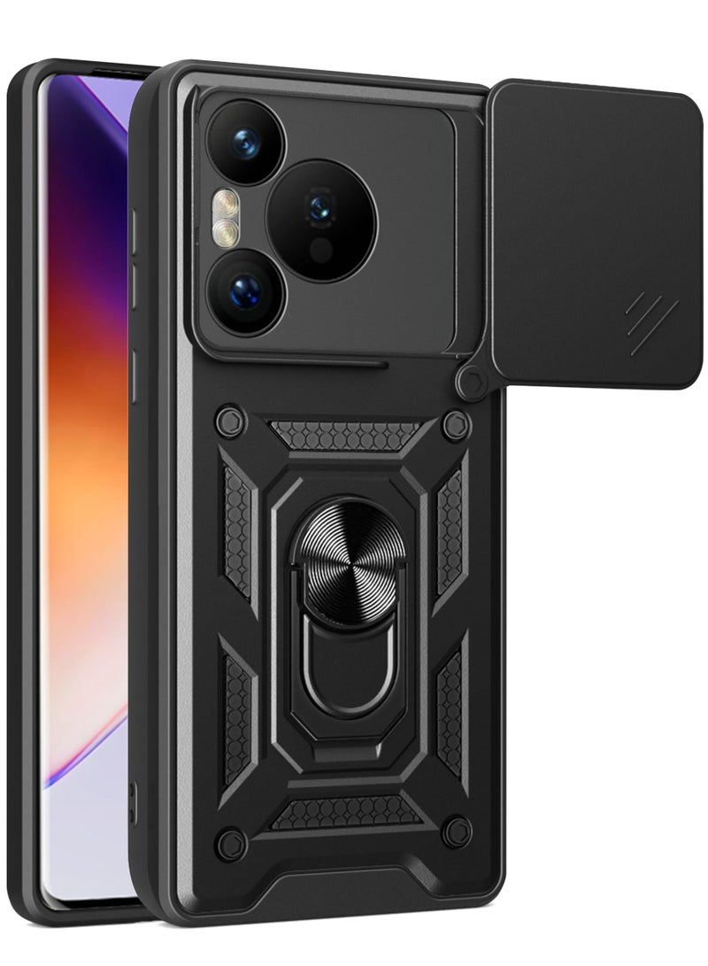 huawei بورا 70 حالة الهاتف المحمول ، انزلاق الكاميرا عدسة تغطية + 360 درجة قوس الدورية خاتم + دعم المغناطيسي سيارة صدمة برهان حالة الهاتف المحمول ، تنطبق على huawei بورا 70 ، أسود - Image 1