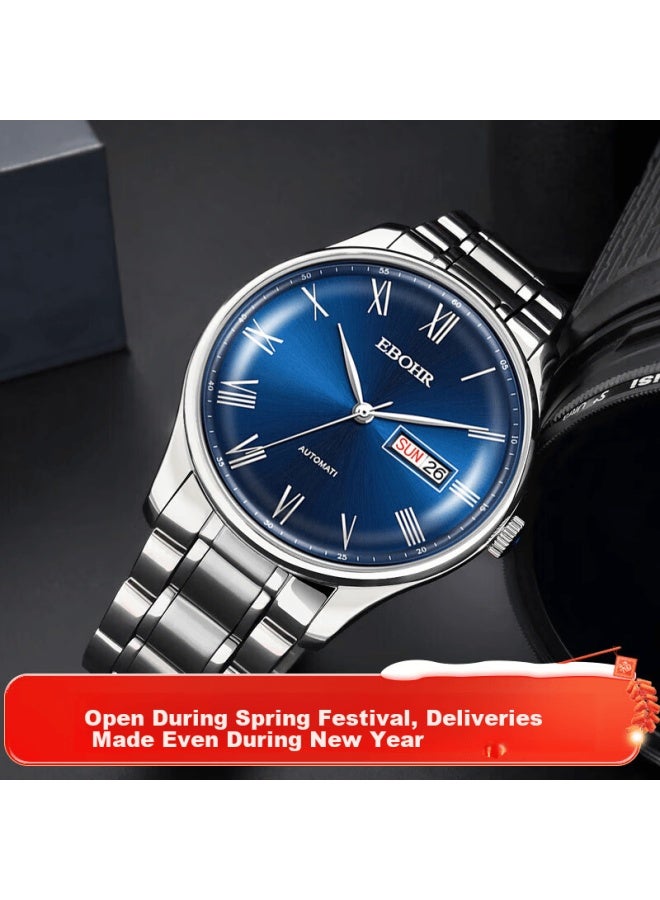 Ebohr Men's Automatic Mechanical Watch With Date, Stainless Steel Band, National Brand Couple's Gift For Birthday, New Year, Valentine's Day - Image 1