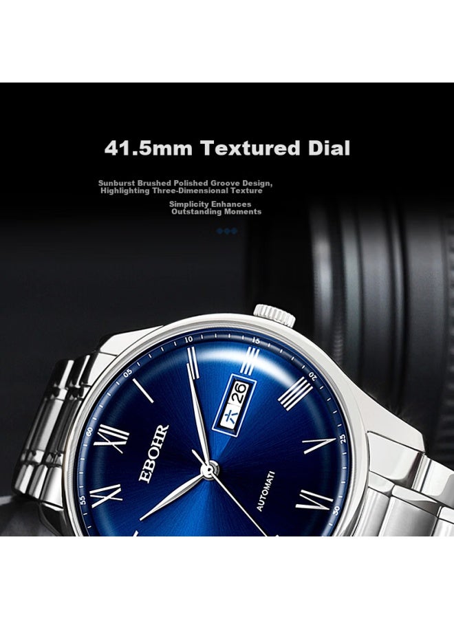 Ebohr Men's Automatic Mechanical Watch With Date, Stainless Steel Band, National Brand Couple's Gift For Birthday, New Year, Valentine's Day - Image 3