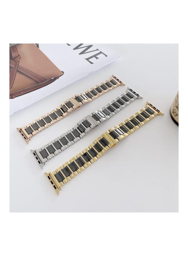 NIBEMINENT Watchband For Apple Watch Series 7 6 & SE 5 4 3 2 1 Silver/Black - Image 1