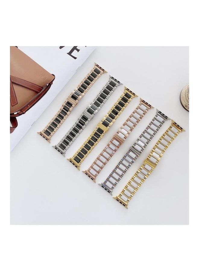 NIBEMINENT Watchband For Apple Watch Series 7 6 & SE 5 4 3 2 1 Silver/Black - Image 4